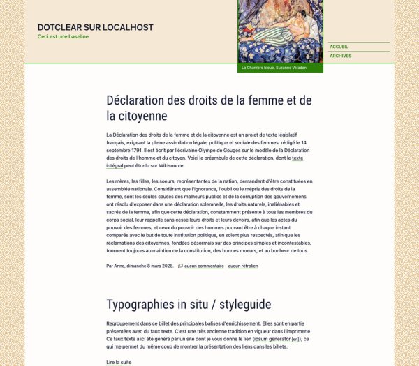 copie d'écran du thème en version de base, mode clair